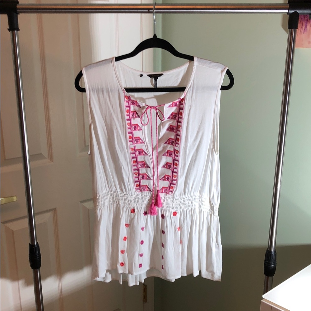 Buffalo David Bitton White and Pink Embroidered Tank Top